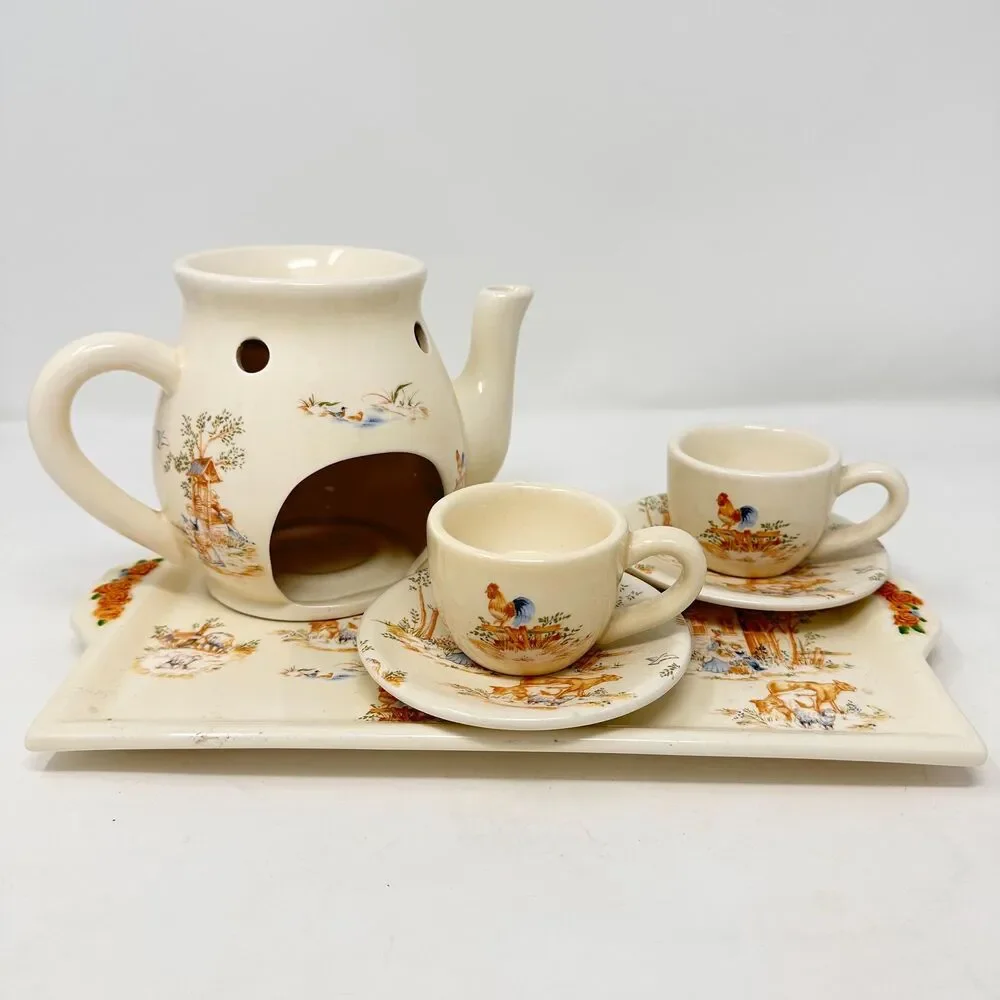 Yankee Candle Ellen McLeod Country Home Teapot Tart Wax Warmer Cup Tray Set READ